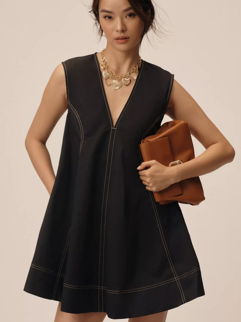 Maeve Sleeveless V-Neck Mini Swing Dress Size Medium Petite